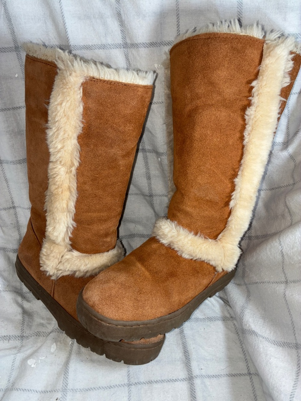 Style & Co. Chestnut Faux-Suede Tall Winter Boots with Cream Faux-Fur Trim